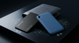 Seinxon wallet tracker and Tile Slim card side by side on a desk.